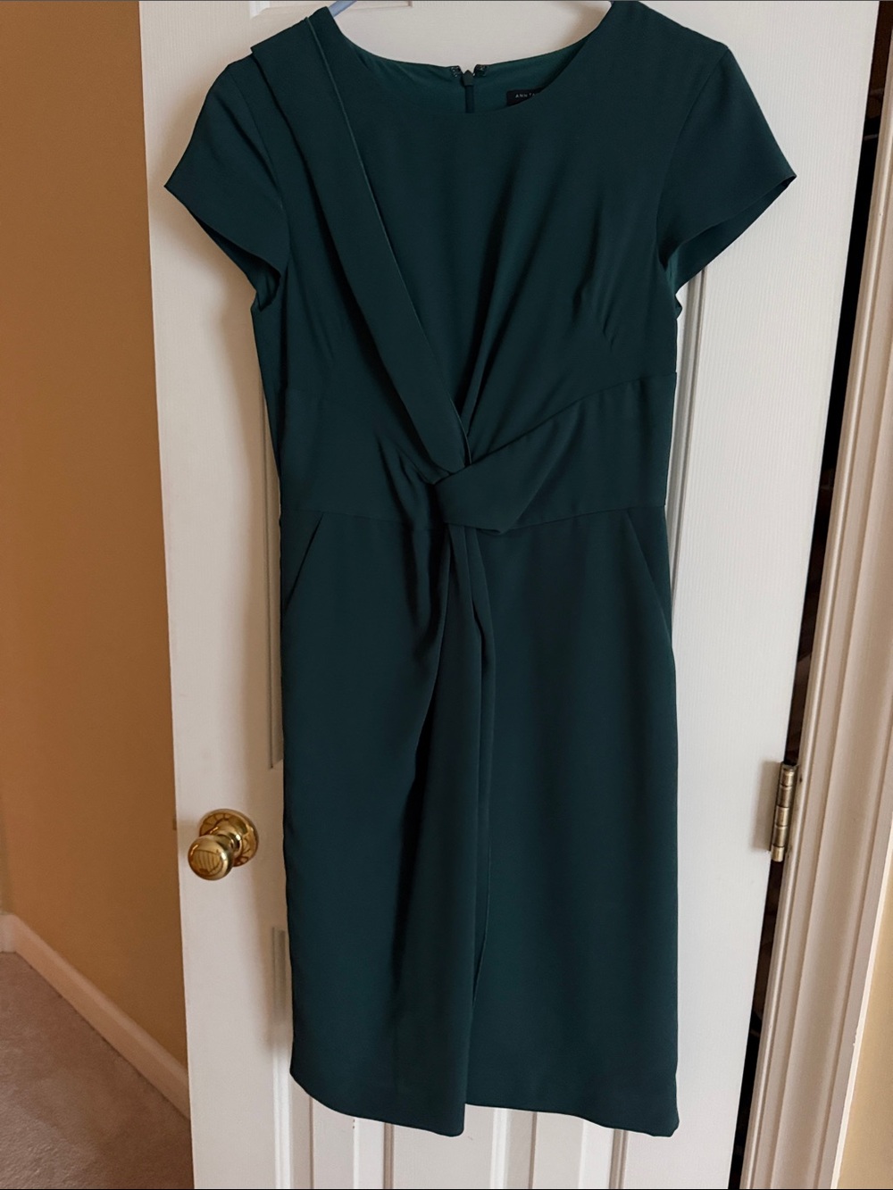 Ann Taylor Deep Teal Twist-Front Sheath Dress